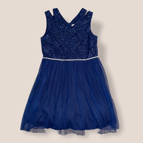 Girls Speechless Navy Tuel Dress - Picture 1 of 9